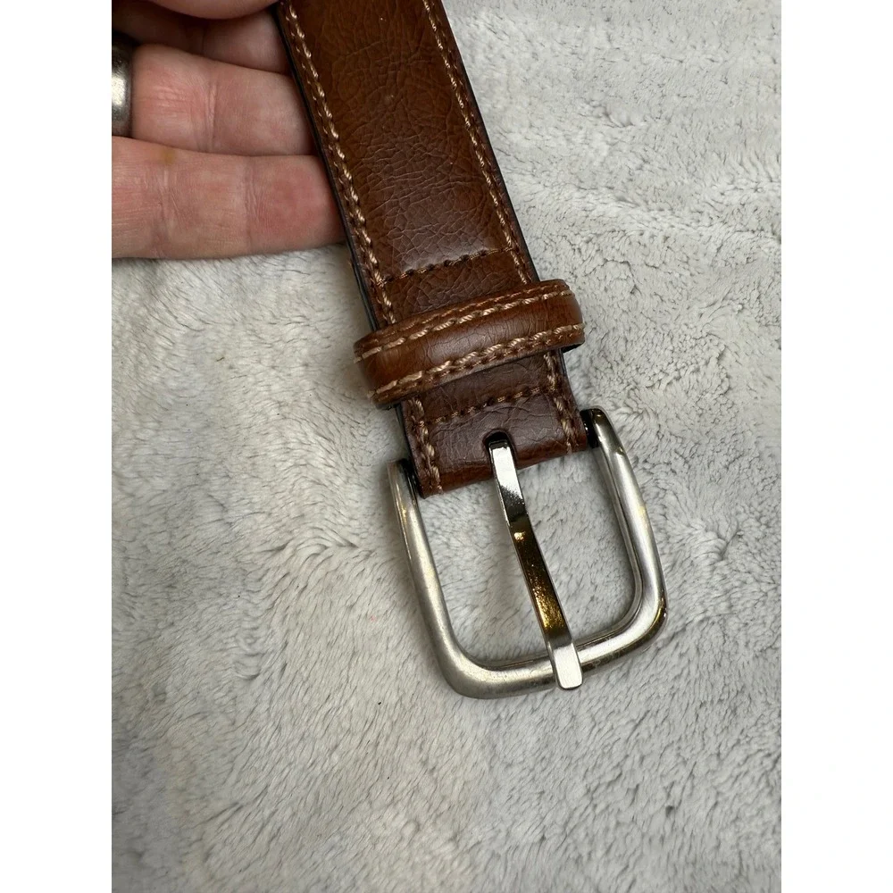 Dickies Mens Brown Genuine Leather Belt Size 46 Silver Buckle 1-71498-03635